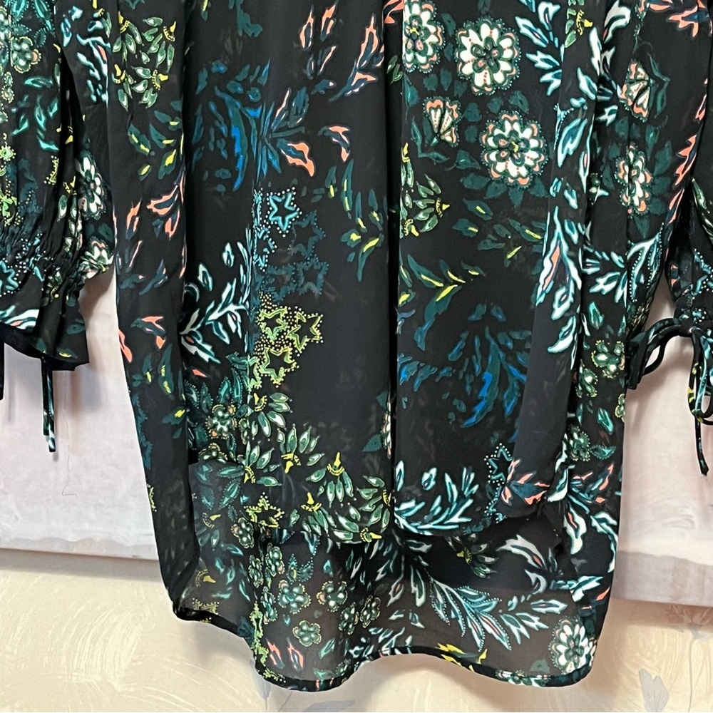 H&M Conscious Beach Cover Up‎ Women Size 12 Floral Drawstring Long Ruffle Sleeve - Picture 3 of 16